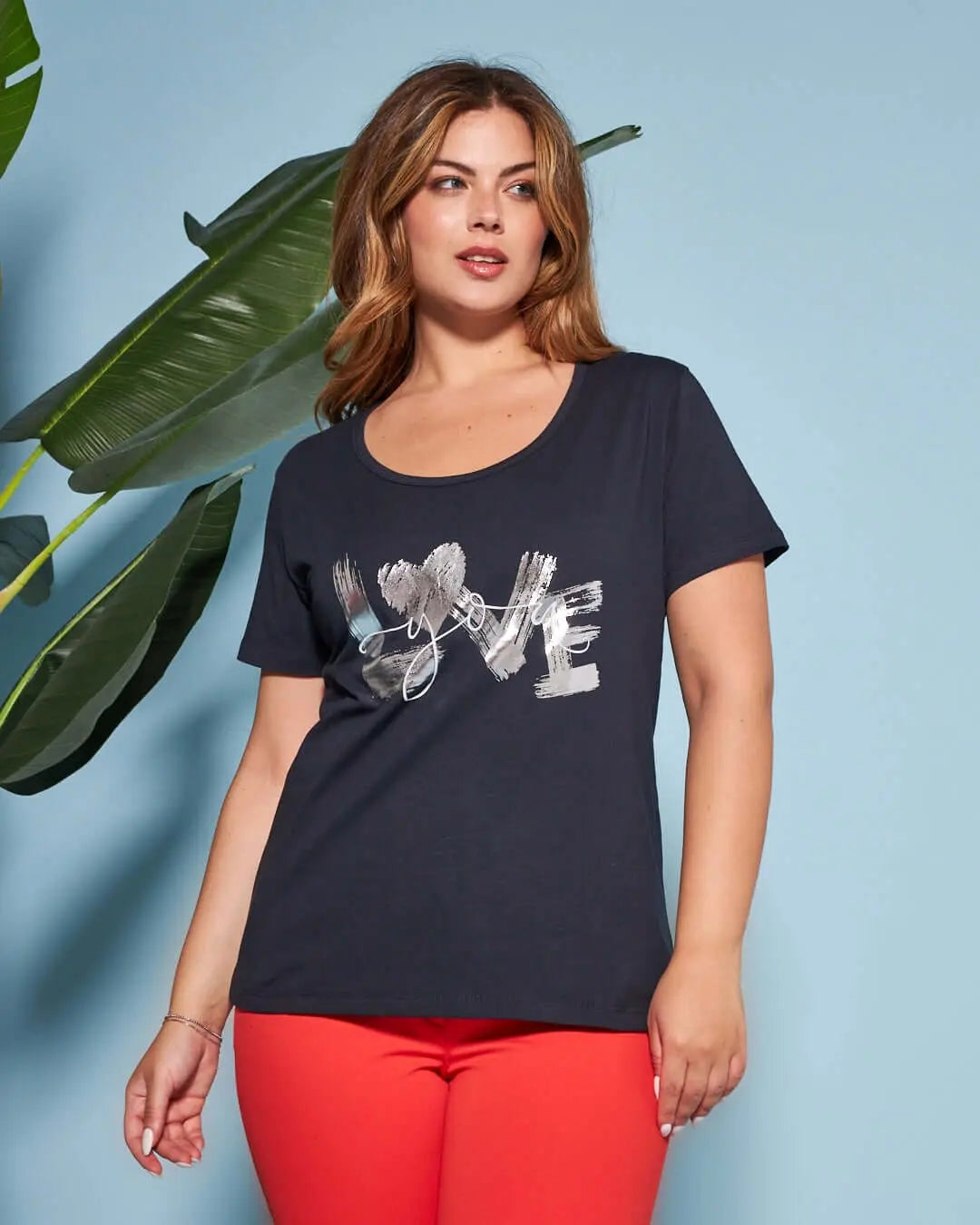 T-shirt in jersey di cotone elasticizzato con stampa LOVE BLU DORABELLA