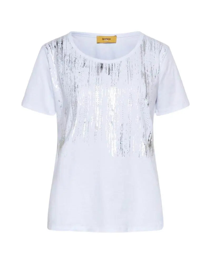T-shirt in jersey di cotone elasticizzato con stampa e borchie BIANCO DORABELLA