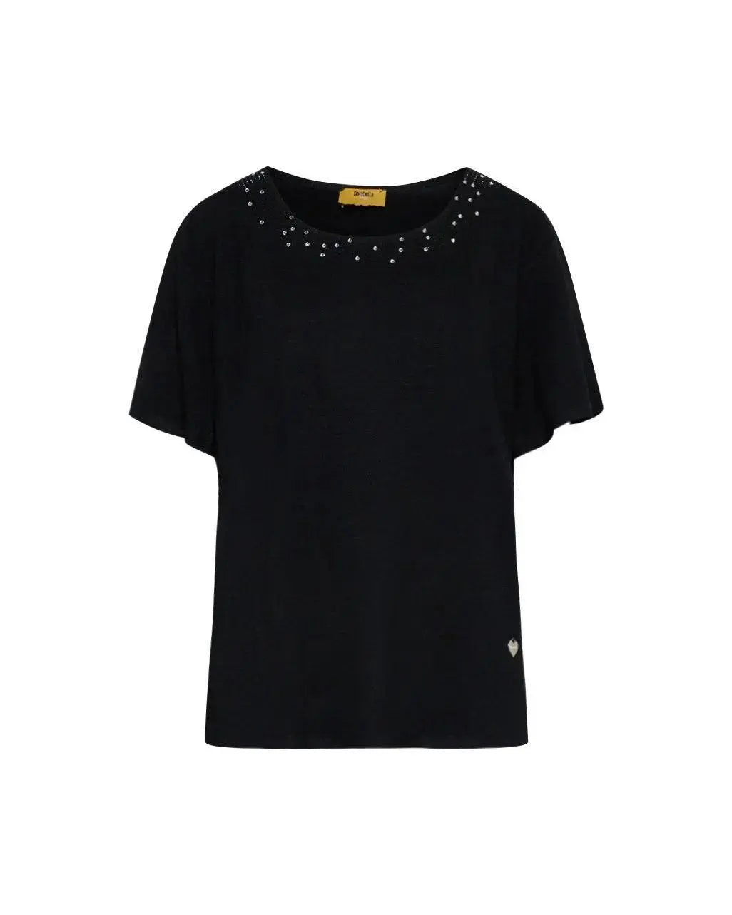 T-shirt in jersey di viscosa elasticizzata con applicazioni di strass BLACK DORABELLA PIU'