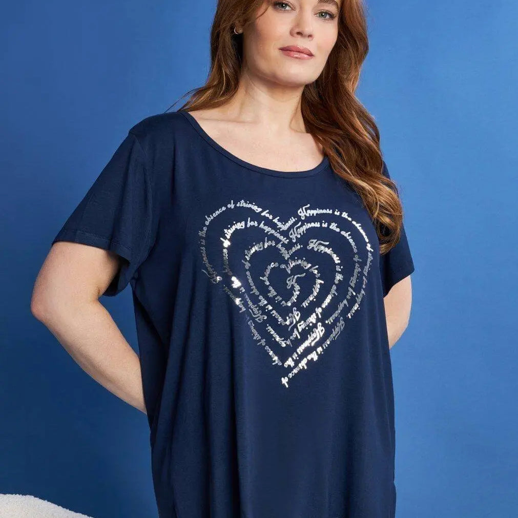 T-shirt in jersey di viscosa elasticizzata con stampa cuore BLU DORABELLA PIU' XL