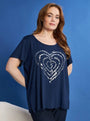 T-shirt in jersey di viscosa elasticizzata con stampa cuore BLU DORABELLA PIU' XL