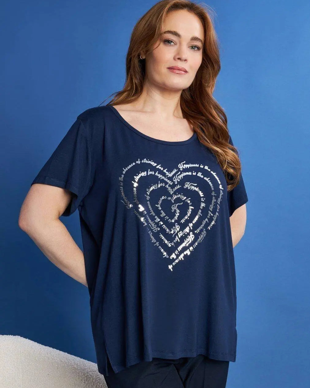 T-shirt in jersey di viscosa elasticizzata con stampa cuore BLU DORABELLA PIU' XL