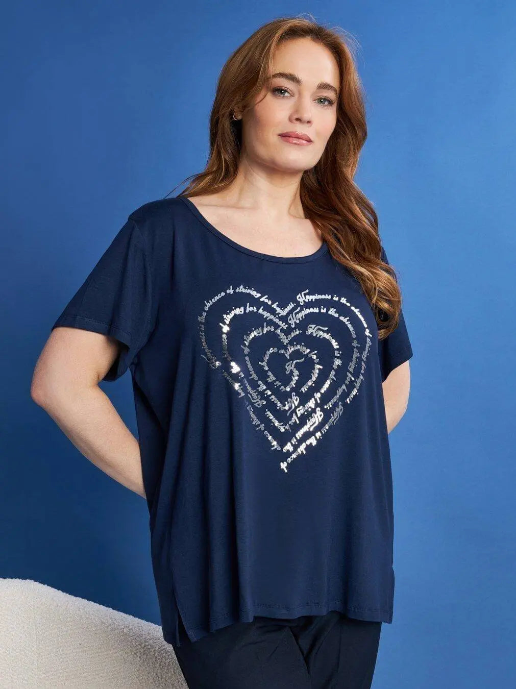 T-shirt in jersey di viscosa elasticizzata con stampa cuore BLU DORABELLA PIU' XL