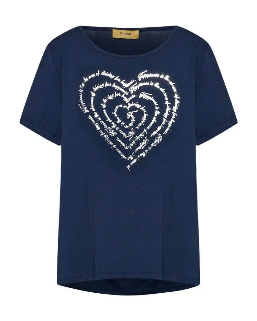 T-shirt in jersey di viscosa elasticizzata con stampa cuore BLU DORABELLA PIU'