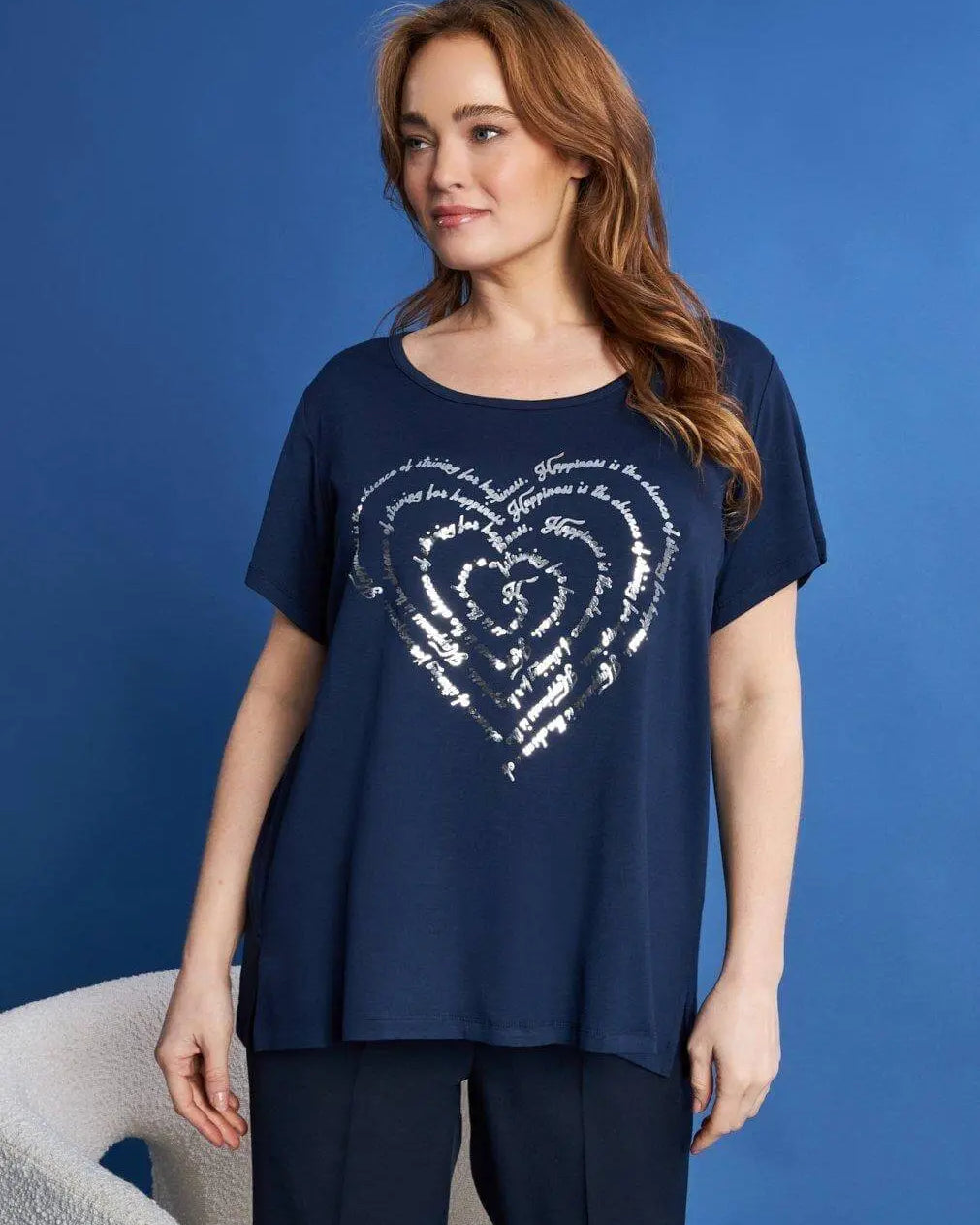 T-shirt in jersey di viscosa elasticizzata con stampa cuore BLU DORABELLA PIU'