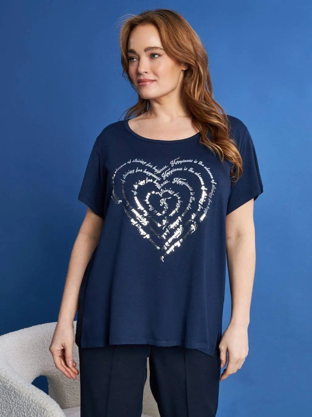 T-shirt in jersey di viscosa elasticizzata con stampa cuore BLU DORABELLA PIU'