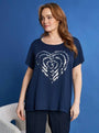 T-shirt in jersey di viscosa elasticizzata con stampa cuore BLU DORABELLA PIU'