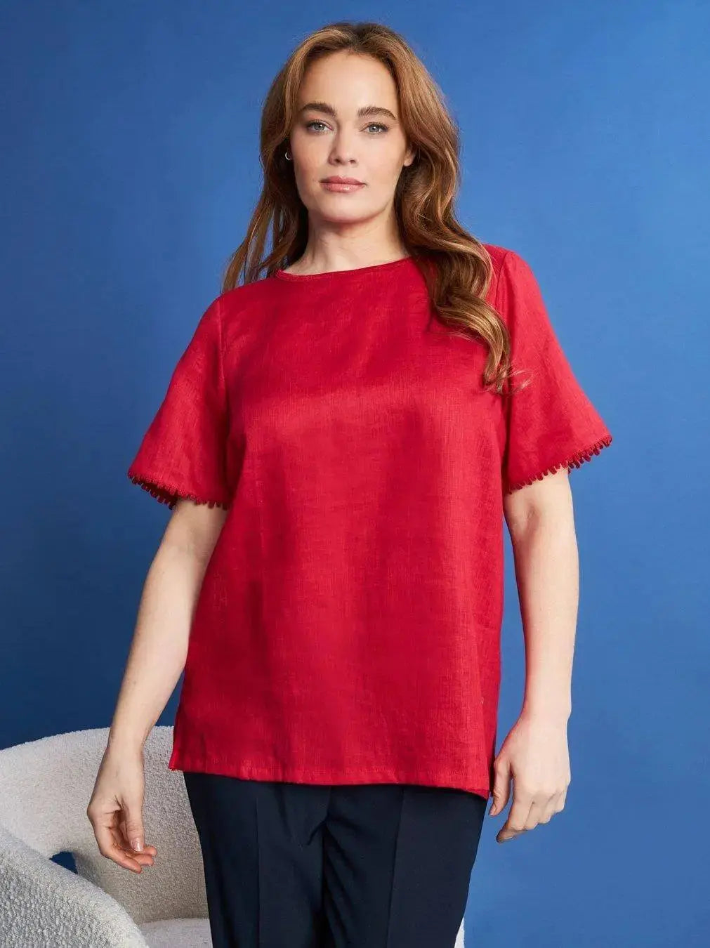 T-shirt in lino con retro in jersey melange e passamaneria applicata RED DORABELLA PIU' XXXL