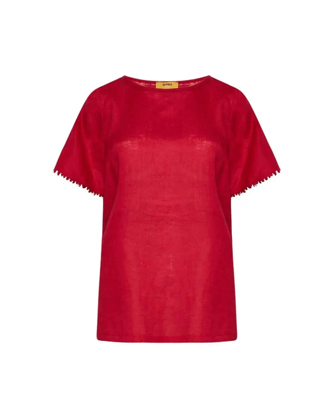 T-shirt in lino con retro in jersey melange e passamaneria applicata RED DORABELLA PIU'