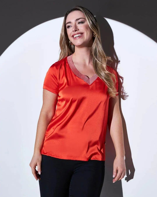 T-shirt in raso elasticizzato con scollo a V in filato lurex PAPAVERO DORABELLA XXL