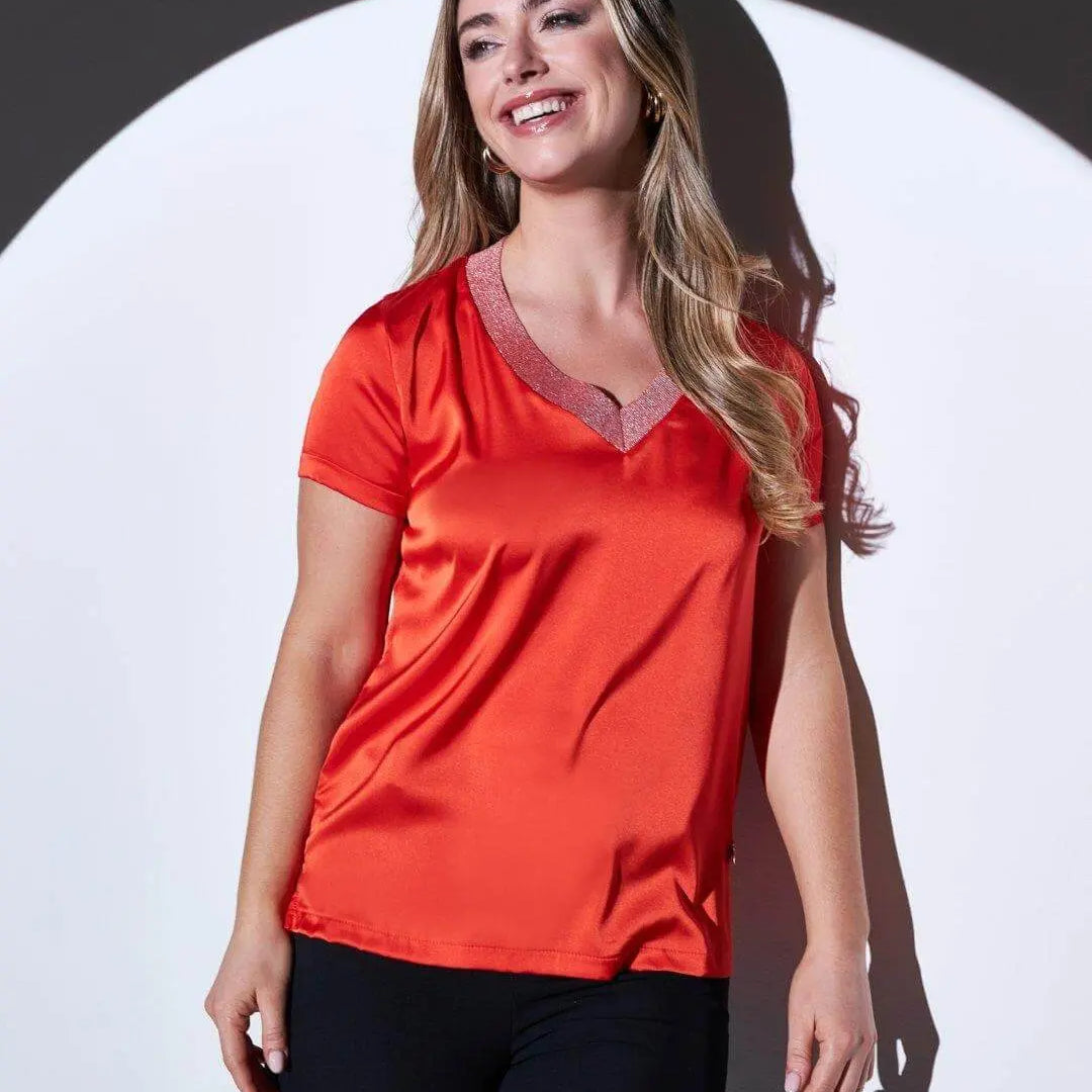 T-shirt in raso elasticizzato con scollo a V in filato lurex PAPAVERO DORABELLA XXL