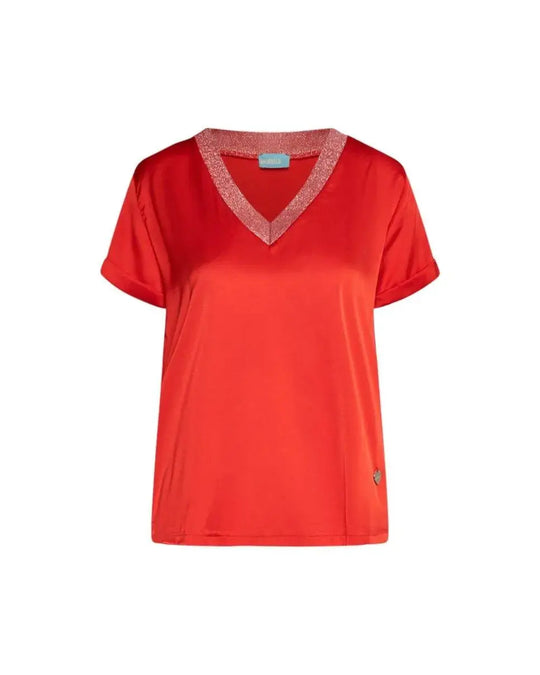 T-shirt in raso elasticizzato con scollo a V in filato lurex PAPAVERO DORABELLA