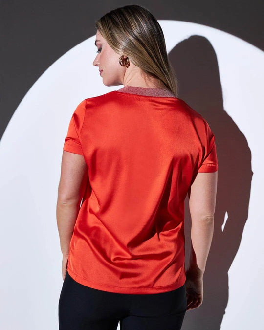 T-shirt in raso elasticizzato con scollo a V in filato lurex PAPAVERO DORABELLA