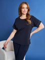 T-shirt kimono in jersey di cotone elasticizzato con micro catene BLU DORABELLA PIU' XXL