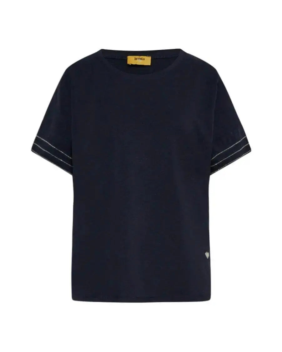 T-shirt kimono in jersey di cotone elasticizzato con micro catene BLU DORABELLA PIU'
