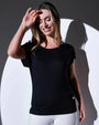 T-shirt kimono in jersey di viscosa elasticizzata con pizzo sulle spalle BLACK DORABELLA XL