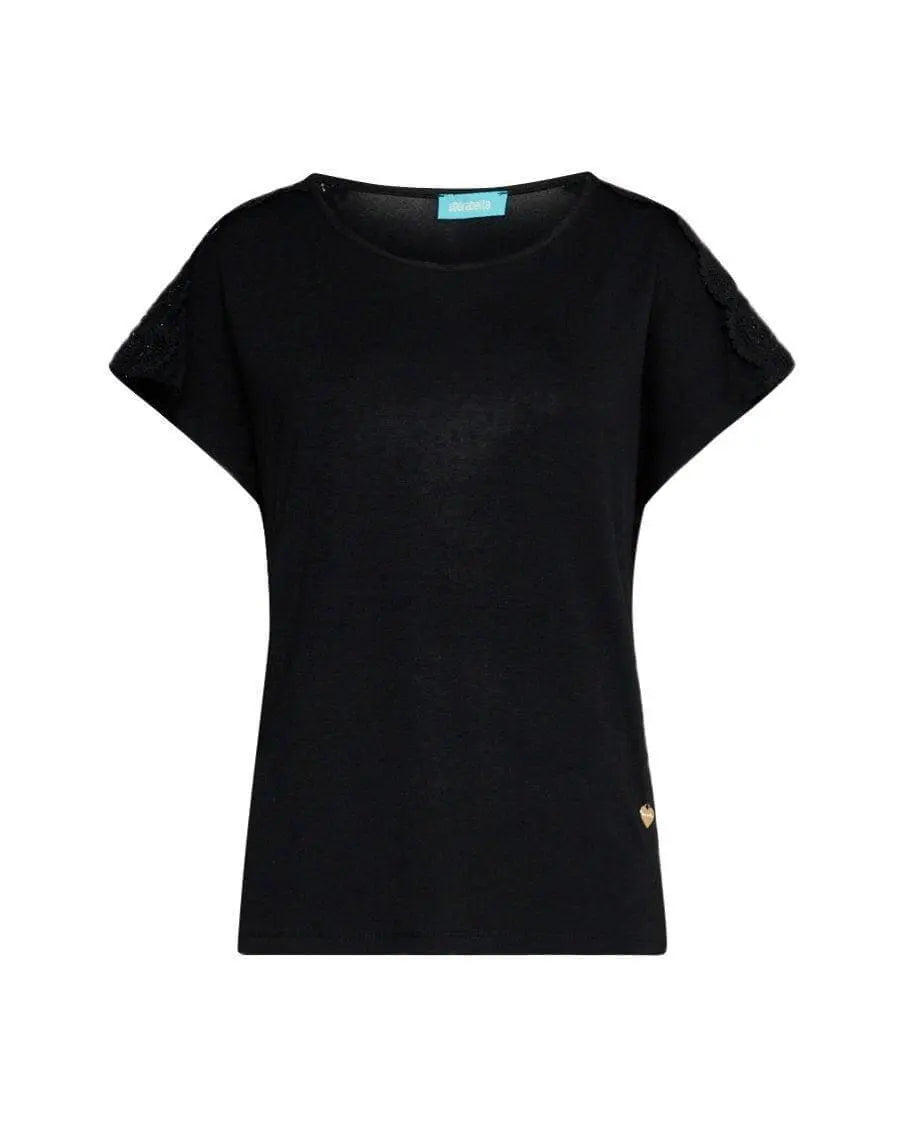 T-shirt kimono in jersey di viscosa elasticizzata con pizzo sulle spalle BLACK DORABELLA