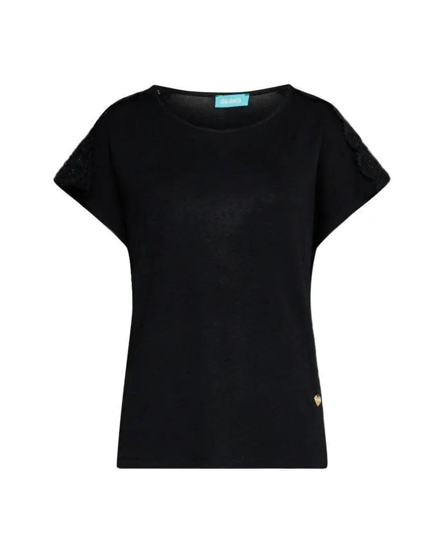 T-shirt kimono in jersey di viscosa elasticizzata con pizzo sulle spalle BLACK DORABELLA