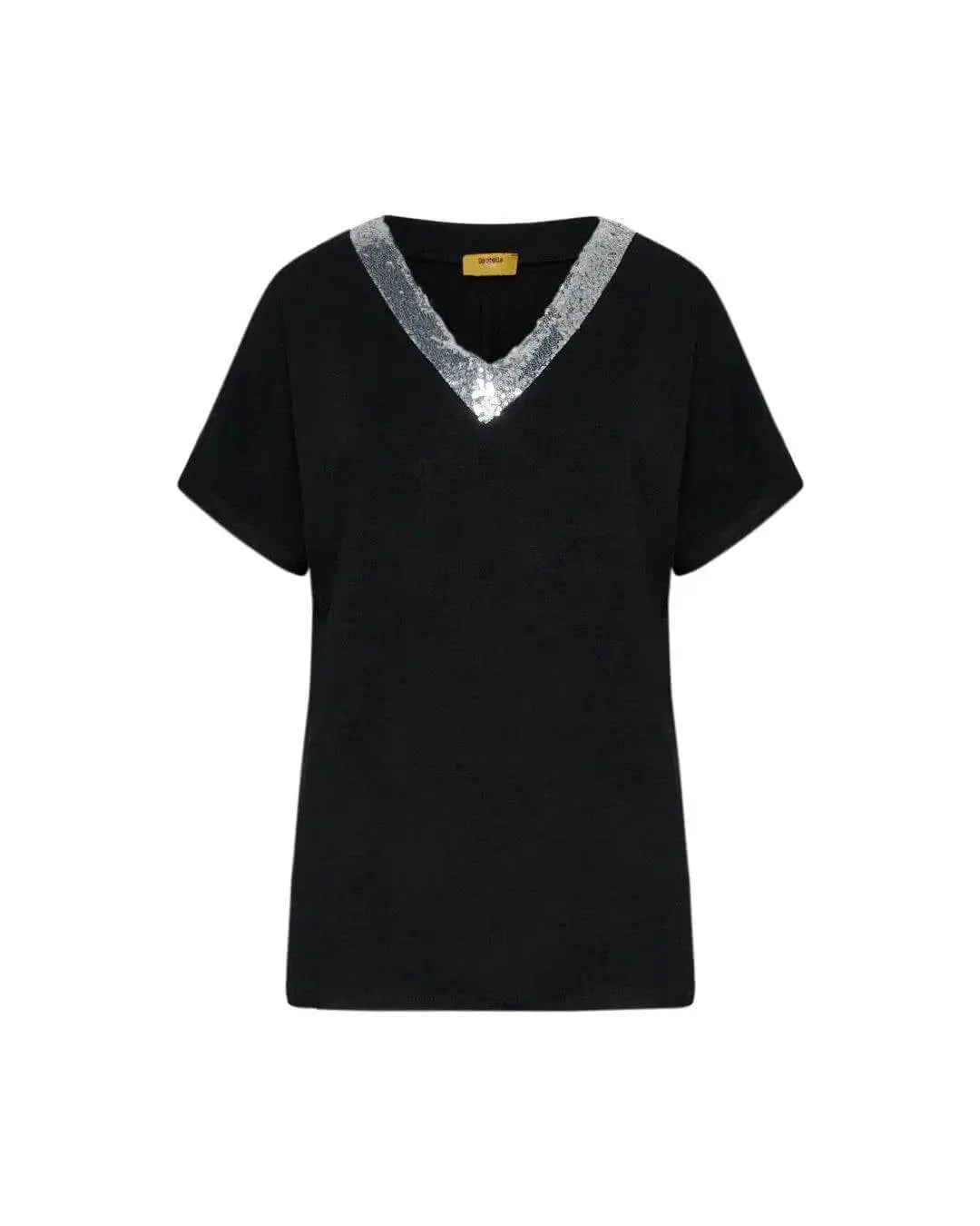 T-shirt kimono in jersey di viscosa elasticizzata con scollo a V con paillettes BLACK DORABELLA PIU'