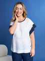 T-shirt kimono in lino con retro in jersey e applicazioni di paillettes BIANCO DORABELLA XL