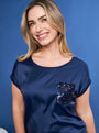 T-shirt kimono in raso con retro in jersey e tasca in paillettes BLU DORABELLA XXL