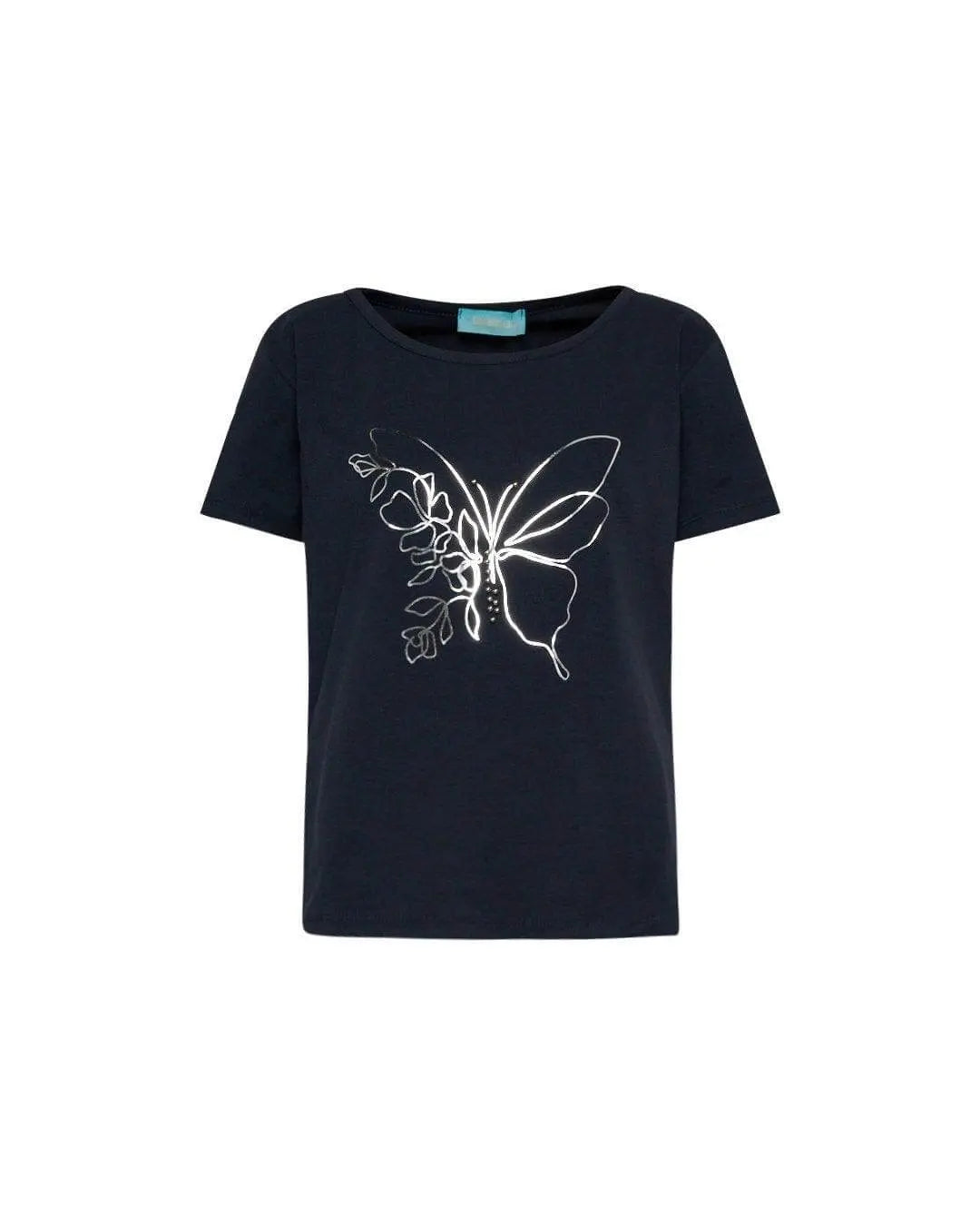 T-shirt mezza manica in jersey di cotone elasticizzato con stampa farfalla in lamina BLUE NAVY DORABELLA
