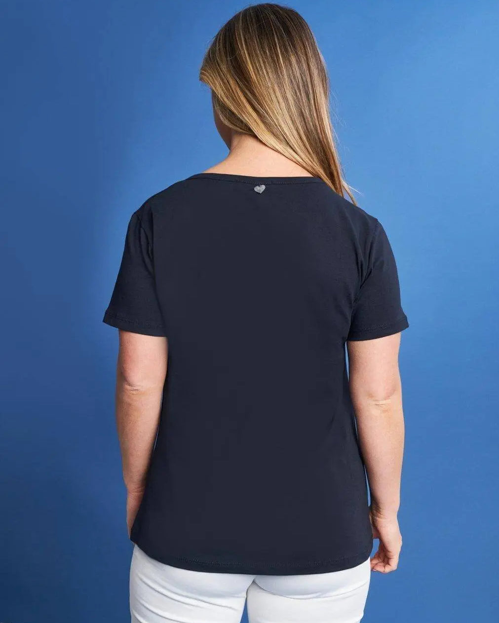 T-shirt mezza manica in jersey di cotone elasticizzato con stampa farfalla in lamina BLUE NAVY DORABELLA