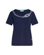 T-shirt mezza manica in jersey di viscosa elasticizzata con ricami lurex BLU DORABELLA
