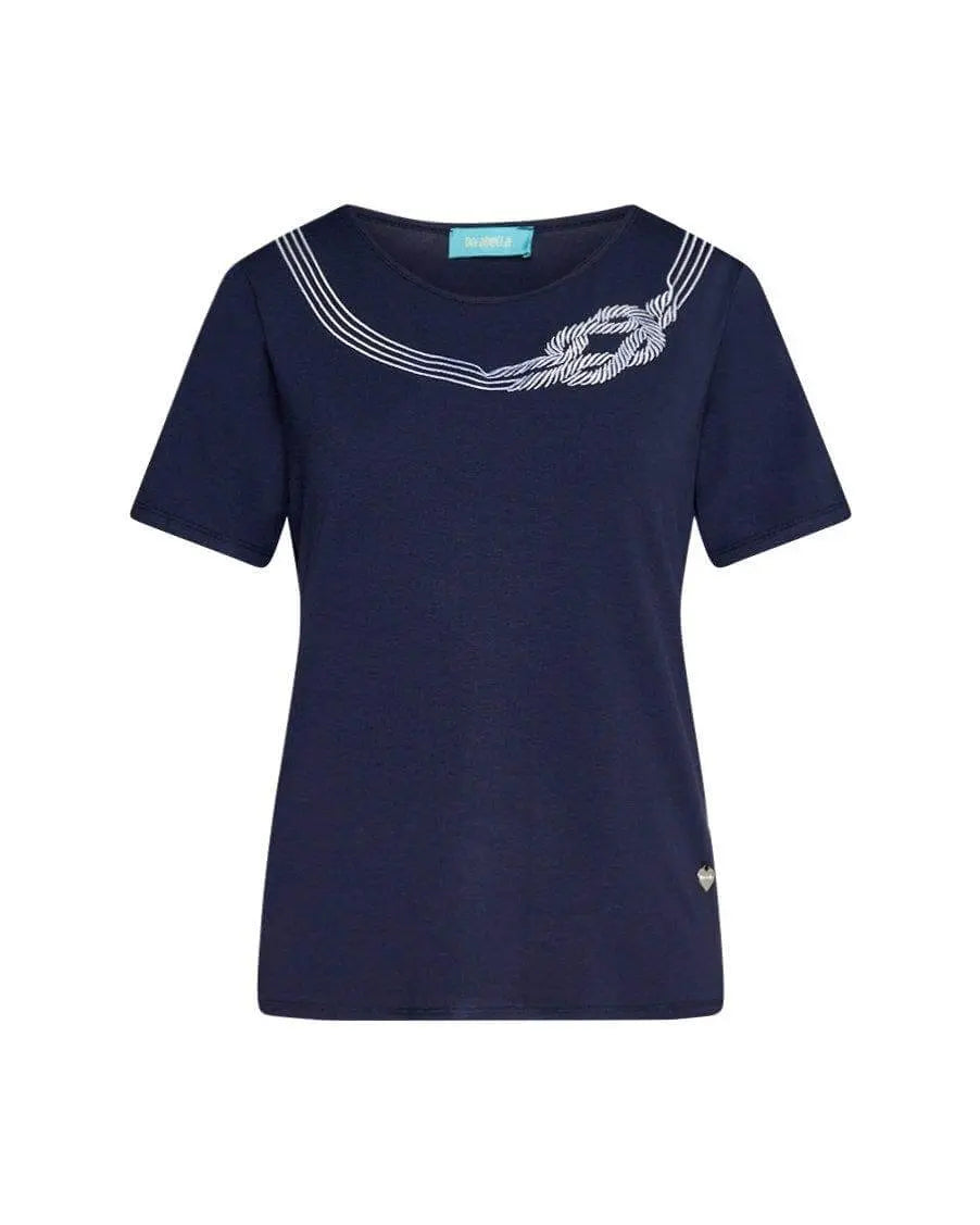 T-shirt mezza manica in jersey di viscosa elasticizzata con ricami lurex BLU DORABELLA