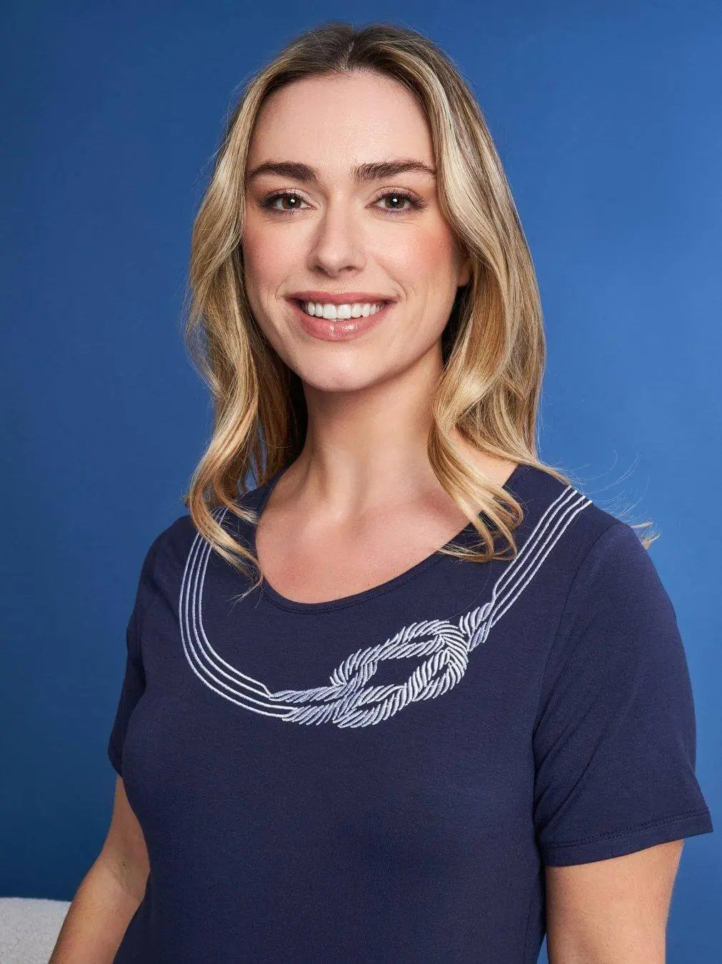 T-shirt mezza manica in jersey di viscosa elasticizzata con ricami lurex BLU DORABELLA