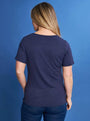 T-shirt mezza manica in jersey di viscosa elasticizzata con ricami lurex BLU DORABELLA