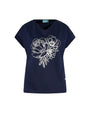 T-shirt scollo a V in jersey di cotone e viscosa con stampa in lamina e cristalli BLU DORABELLA