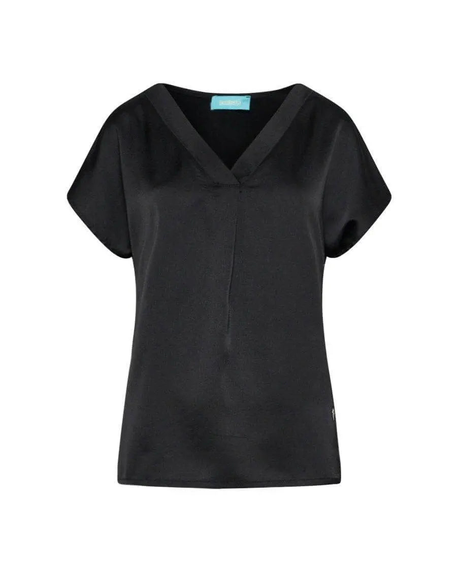 T-shirt scollo a V in raso con retro in jersey elasticizzato BLACK DORABELLA