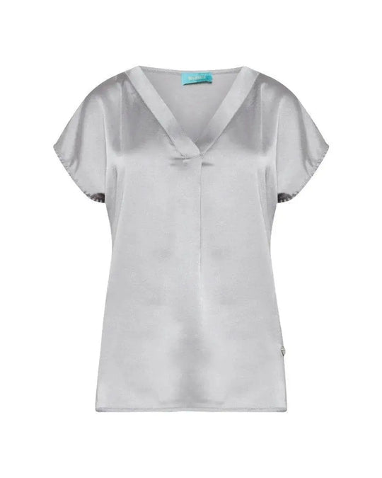 T-shirt scollo a V in raso con retro in jersey elasticizzato GREY DORABELLA