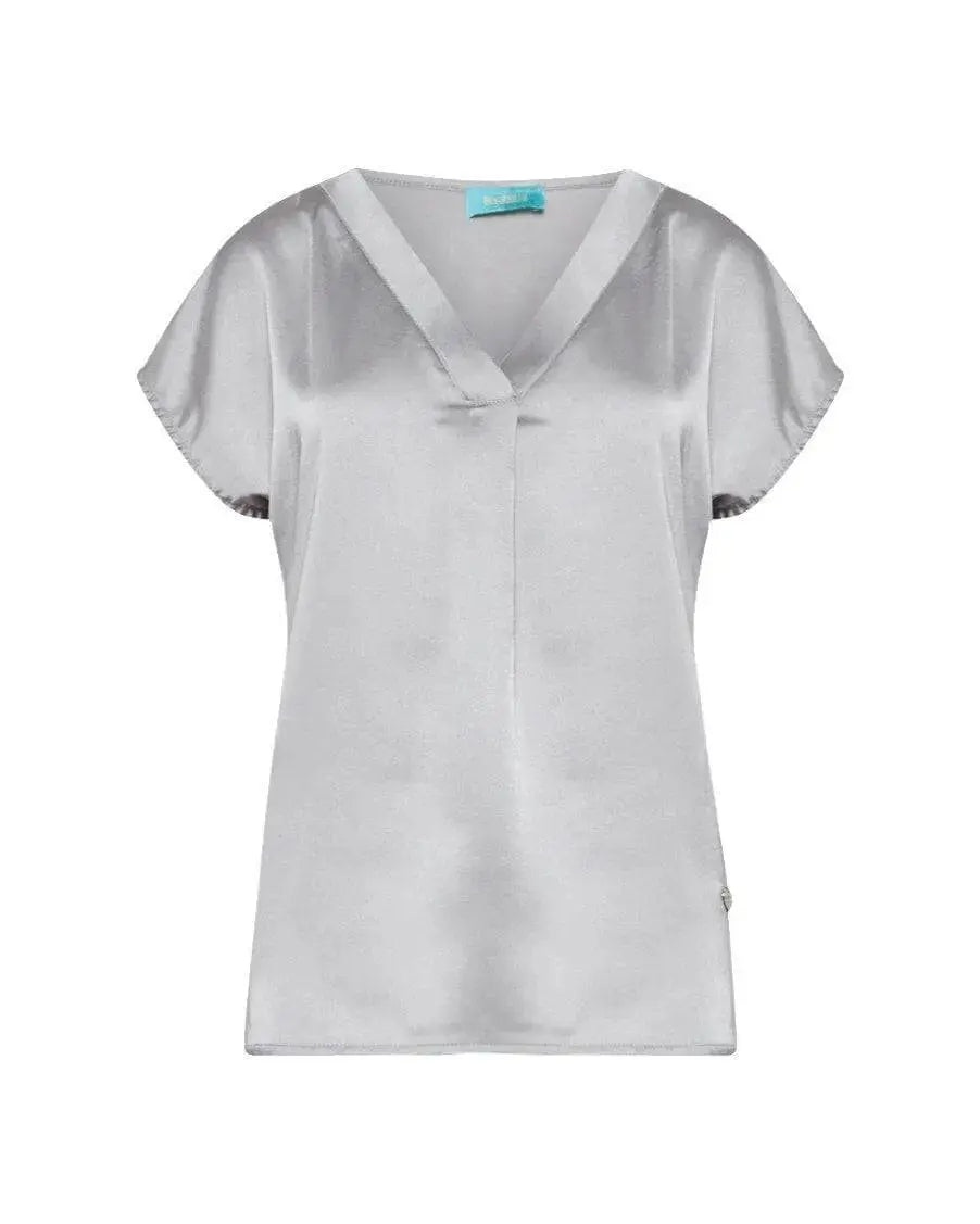 T-shirt scollo a V in raso con retro in jersey elasticizzato GREY DORABELLA