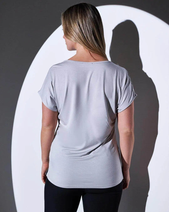 T-shirt scollo a V in raso con retro in jersey elasticizzato GREY DORABELLA