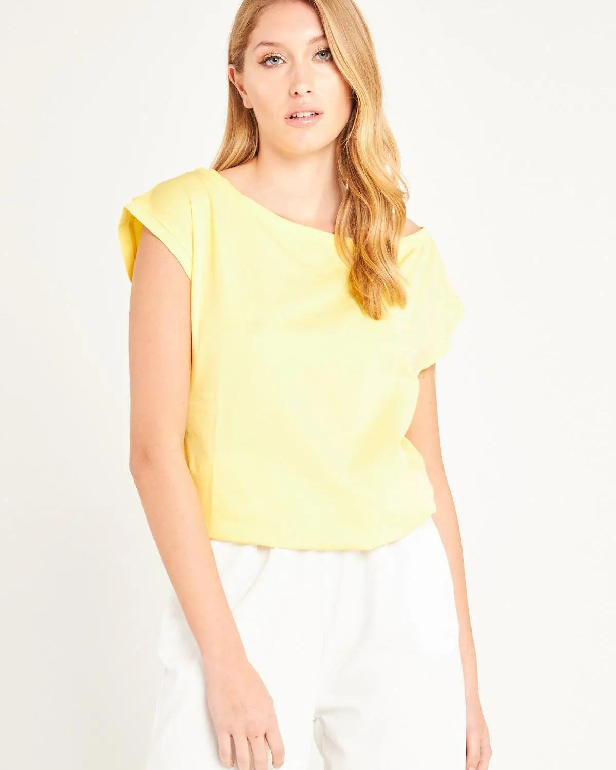 T-shirt scollo a barca GIALLO IRONICA