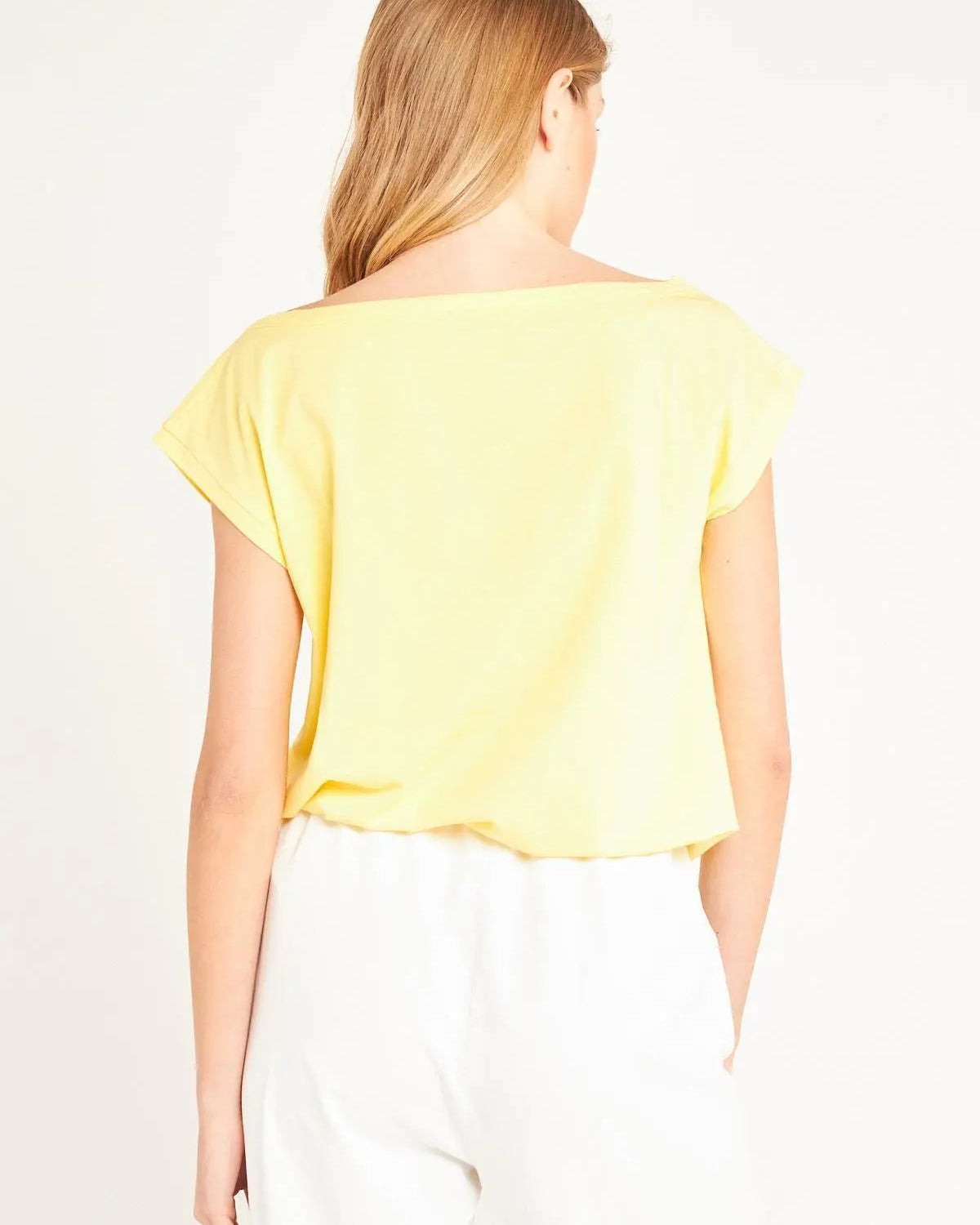 T-shirt scollo a barca GIALLO IRONICA