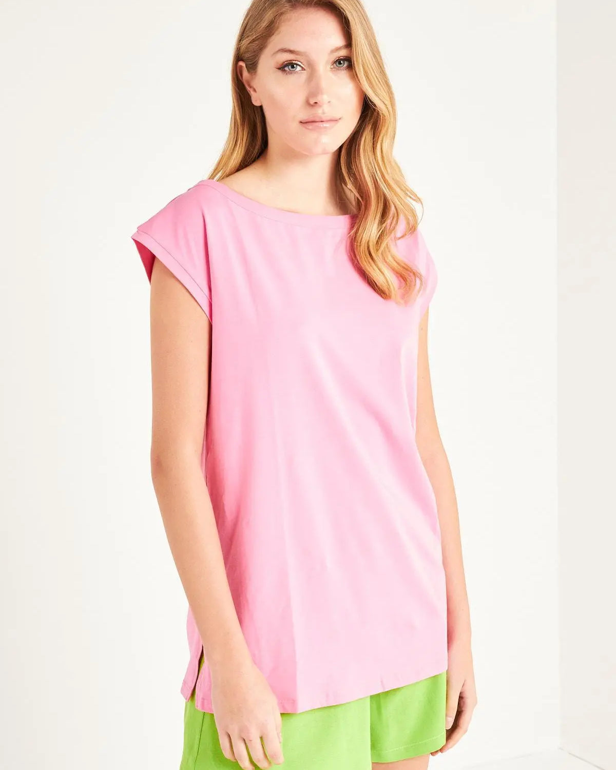T-shirt scollo a barca ROSA BUBBLE IRONICA